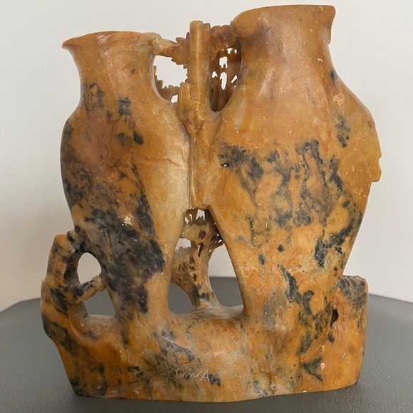 SOAPSTONE CARVED DOUBLE  VASE-UNIQUE - Picture 2 of 7